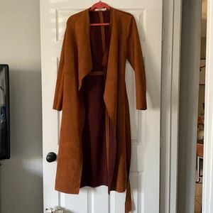 Suede trench coat with sash